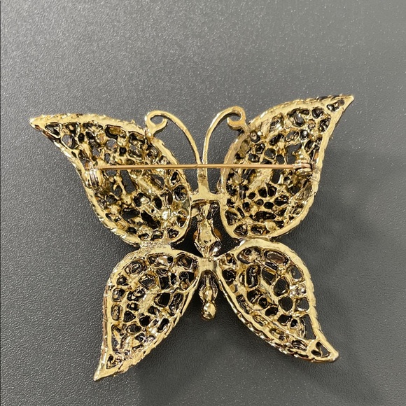 Vintage Large Jewel Tone/Gold Tone Rhinestone Butterfly Brooch - Picture 4 of 6
